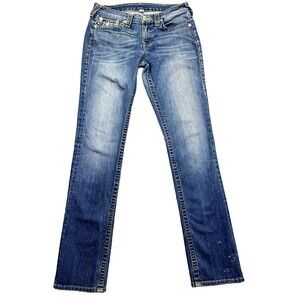 True Religion Jeans Womens 29 Blue Denim Flat‎ Front Pockets Slim Straight